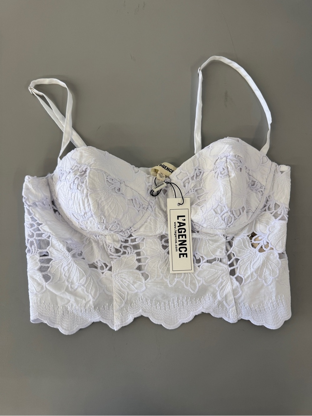 L'AGENCE White Lace Bustier Camisole with Scalloped Hem - Picture 6 of 6